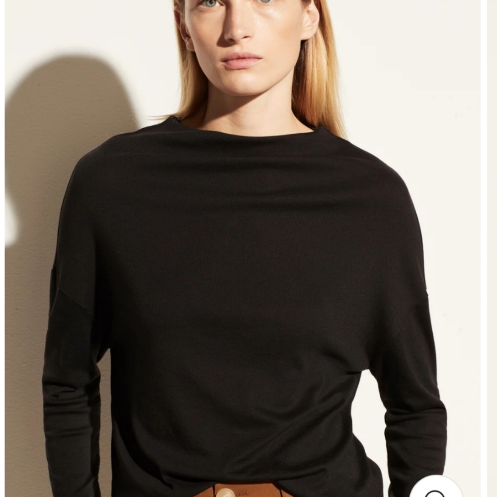 Vince Long Sleeve Drop Shoulder Pullover Black Size Small Neutral